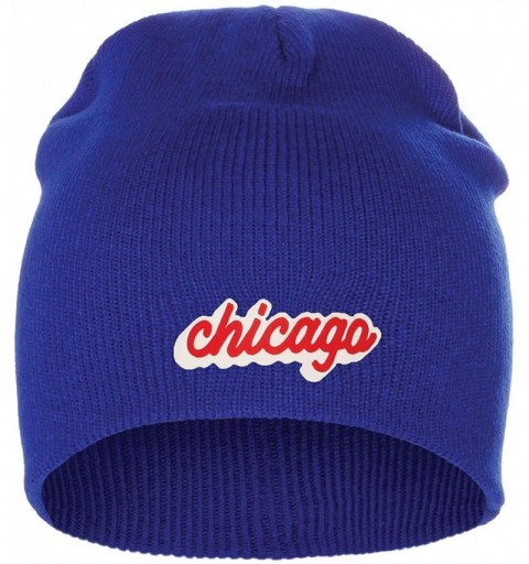 Skullies & Beanies Classic USA Cities Winter Knit Cuffless Beanie Hat 3D Raised Layer Letters - Chicago Royal - White Red - C...