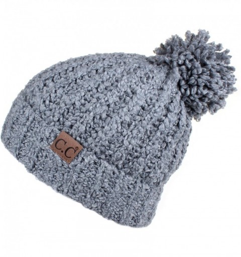 Skullies & Beanies Winter Hat Cable Knitted Large Soft Pom Pom Beanie Hat (HAT-7362) - Natural Grey - CO189LEWWIH $16.80