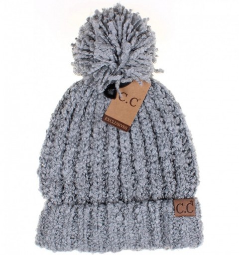 Skullies & Beanies Winter Hat Cable Knitted Large Soft Pom Pom Beanie Hat (HAT-7362) - Natural Grey - CO189LEWWIH $16.80