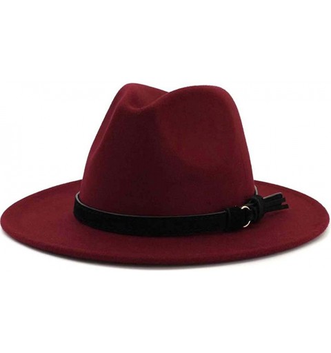 Fedoras Men & Women Vintage Wide Brim Fedora Hat with Belt Buckle - Black Belt-wine - C418WQG7732 $23.88