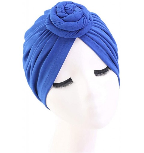 Skullies & Beanies Womens Big Flower Turban Beanie Elegant Cap Head Wrap Stretch Long Hair Scarf Headscarf - 441-sapphire - C...