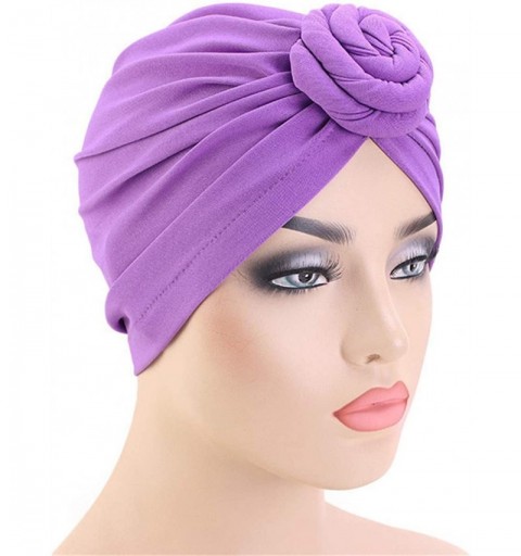 Skullies & Beanies Womens Big Flower Turban Beanie Elegant Cap Head Wrap Stretch Long Hair Scarf Headscarf - 441-sapphire - C...
