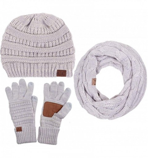Skullies & Beanies 3pc Two Tone Trendy Warm Chunky Soft Stretch Cable Knit Beanie- Scarves and Gloves Set - 30 - CK18H6OH947 ...