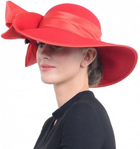 Fedoras Women Wool Felt Plume Church Dress Winter Hat - Asymmetry-red - CC12NH461PE $30.54