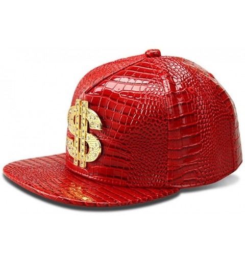 Baseball Caps NYU14 The New Crocodile Baseball caps Alloy Dollar Flat-Brimmed hat Hip-hop hat - Red - CB12FQS35KT $18.16