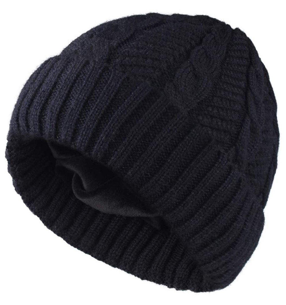 Skullies & Beanies Beanie Hat for Men Women Cuffed Winter Hats Cable Knit Warm Fleece Lining Skull Cap - Black - CU18HZG6N9W ...
