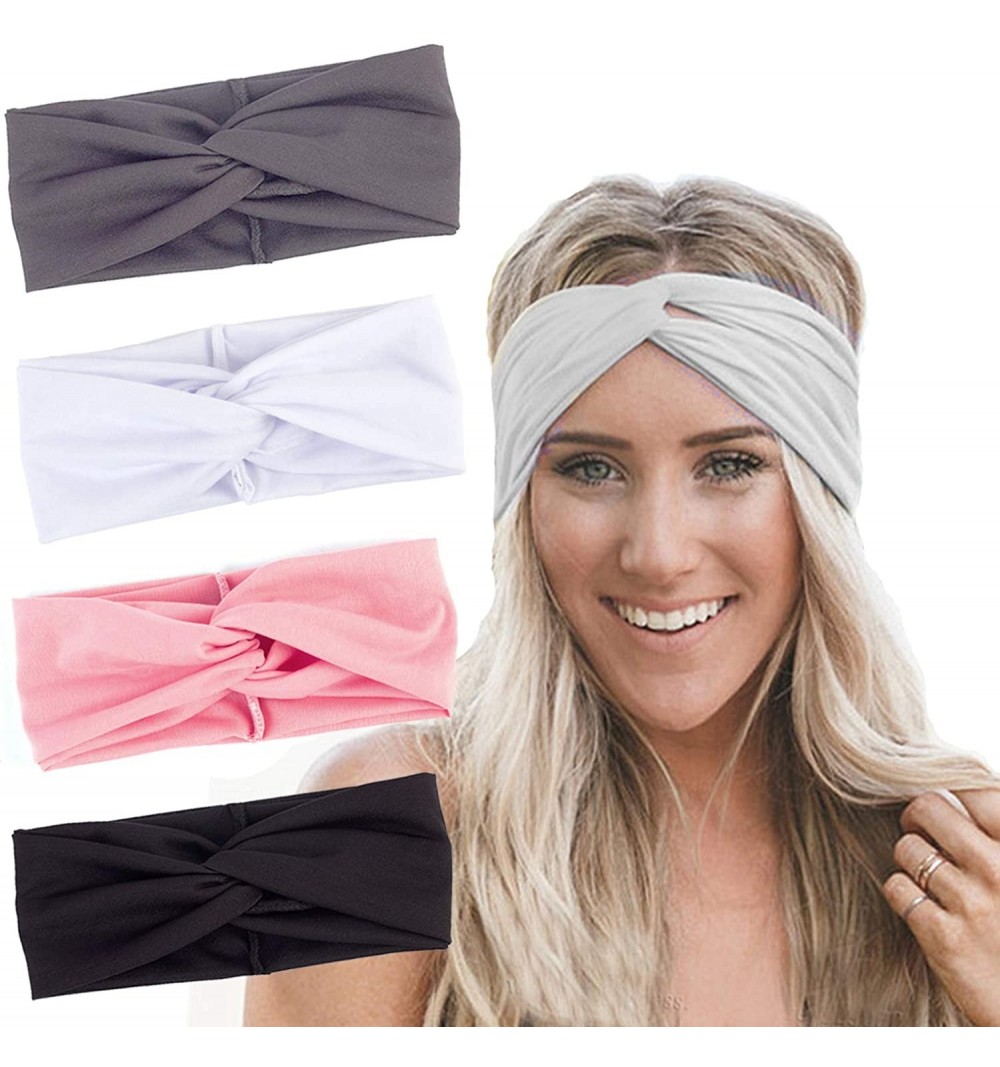 Headbands Turban Headbands for Women Twisted Boho Headwrap Yoga Workout Sport Thick Head Bands(4 pack) - H-4 pcs - CP18WOG4AO...