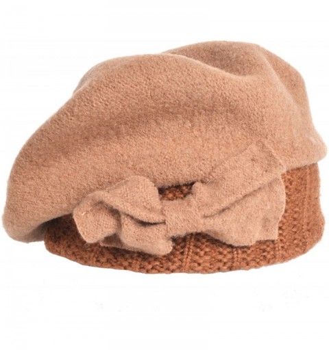Berets Lady French Beret 100% Wool Beret Floral Dress Beanie Winter Hat - Bow-camel - C412O3K6MWD $18.85
