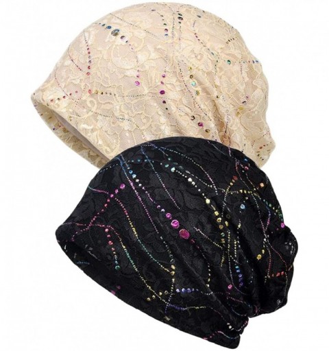 Skullies & Beanies Womens Baggy Slouchy Beanie Hat Cap Turban - 2 Pack-a - CY18L5XR6RN $15.76