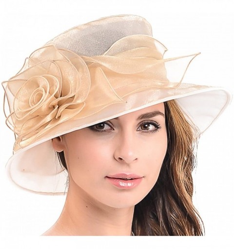 Sun Hats Women Floral Wedding Dress Tea Party Derby Racing Hat - Apricot - CP12H97NMLH $30.19