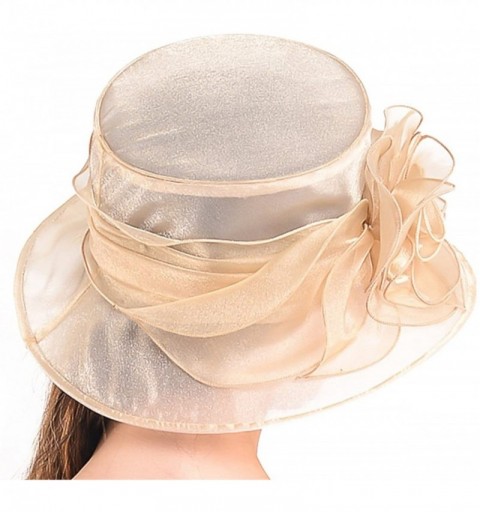 Sun Hats Women Floral Wedding Dress Tea Party Derby Racing Hat - Apricot - CP12H97NMLH $30.19