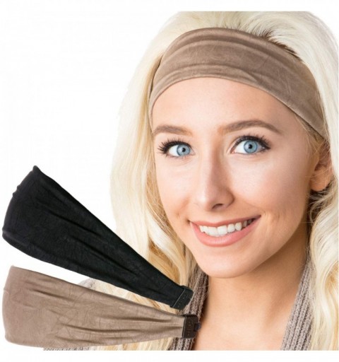 Headbands Adjustable & Stretchy Crushed Xflex Wide Headbands for Women Girls & Teens - Crushed Taupe & Black 2pk - CX1950XRQH...