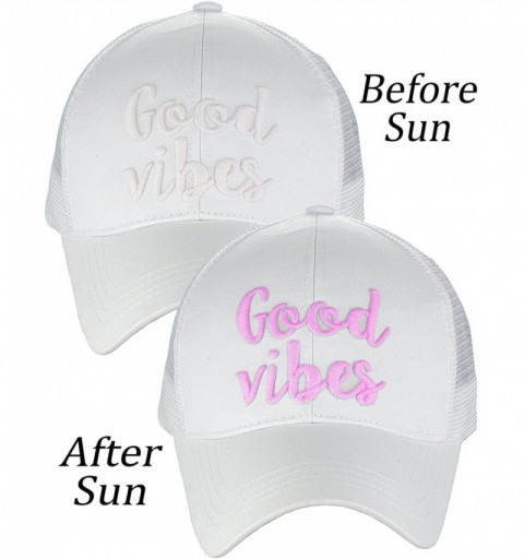 Baseball Caps Ponycap Color Changing 3D Embroidered Quote Adjustable Trucker Baseball Cap - Good Vibes- White - C218D930LN4 $...