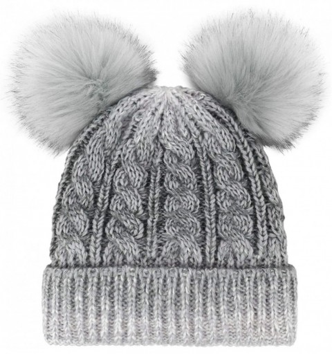Skullies & Beanies Women Winter Cable Knit Fleece Lined Warm Pom Pom Beanie Hat - Grey_twist - C318TGDNC4I $12.13