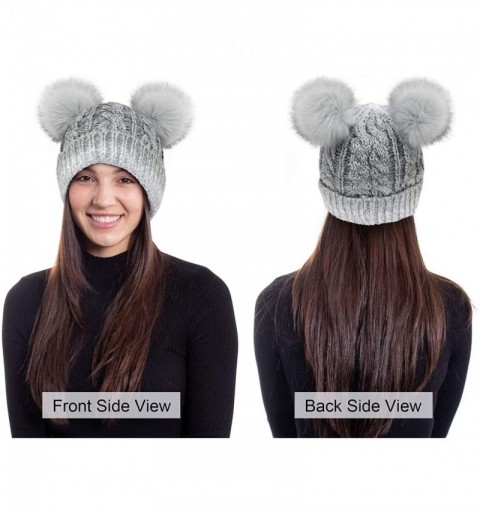 Skullies & Beanies Women Winter Cable Knit Fleece Lined Warm Pom Pom Beanie Hat - Grey_twist - C318TGDNC4I $12.13