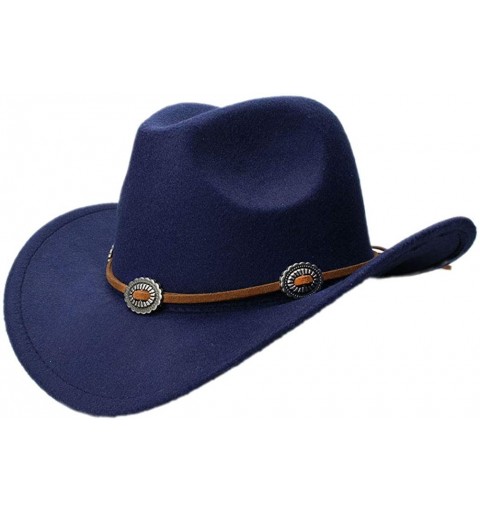 Cowboy Hats Vintage Style Unisex Wool Blend Wide Brim Western Cowboy Hat Cowgirl Cap - Navy Blue - CQ18KA7AR4Q $29.97