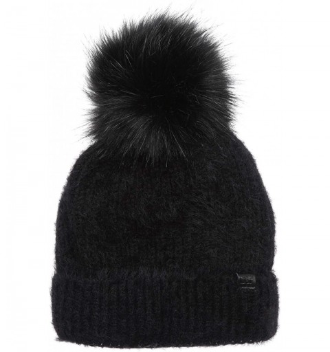 Skullies & Beanies Women's Winter Cozy Solid Color Fuzzy Knitted Beanie Hat with Faux Fur Pom Pom - Black - CM18AT45HI2 $13.53