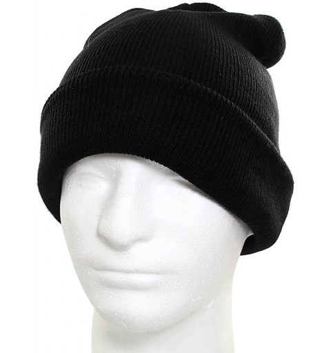 Skullies & Beanies Men Women Knitted Beanie Hat Ski Cap Plain Solid Color Warm Great for Winter - Extra Thickness 4 Ply (Blac...
