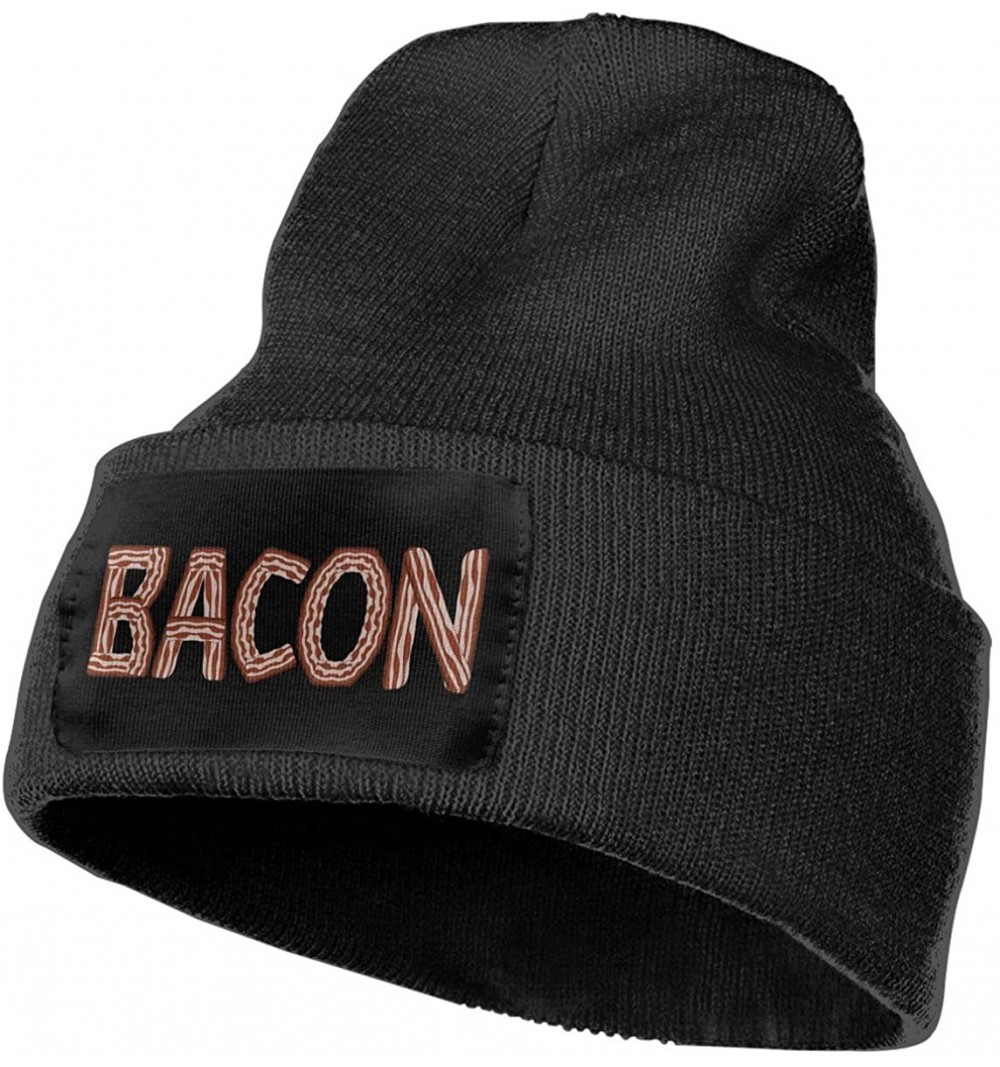 Skullies & Beanies Bacon Warm Winter Hat Knit Beanie Skull Cap Cuff Beanie Hat Winter Hats for Men & Women Black - CA18O77SYH...