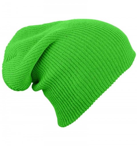 Skullies & Beanies Mens/Womans knitted woolly beanie winter warm ski ribbed turn up hat - Florescent Green - CQ12HIXURJ7 $11.73