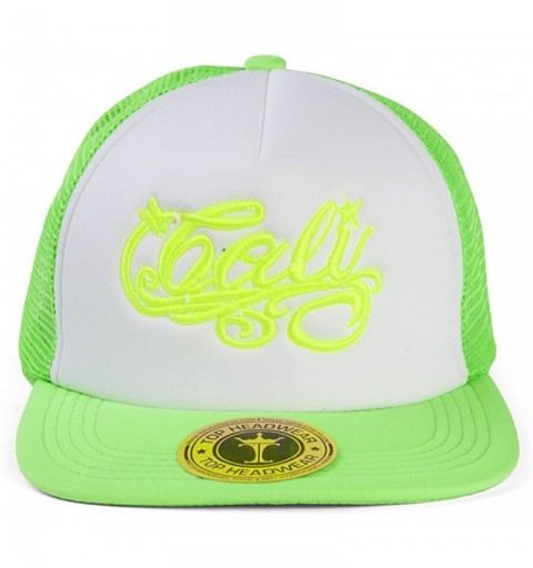 Sun Hats Cali Script Trucker Hat - White/Neon Green - CT11N5SL9WT $26.74