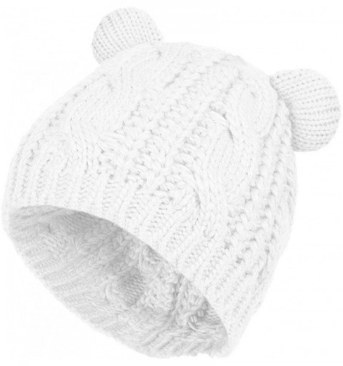 Skullies & Beanies Cute Knitted Bear Ear Beanie Women Winter Hat Warmer Cap - Beige-white - C21880YT0E8 $14.41