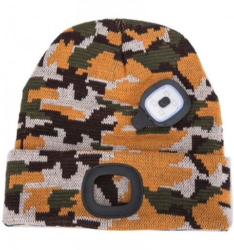 Skullies & Beanies Ultra Bright LED Unisex Lighted Beanie Cap/Winter Warm hat （USB charging） - Orange Camouflage - C8186W6CZH...