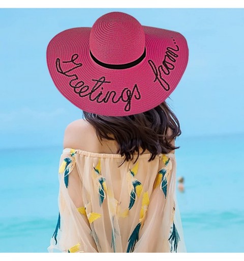 Sun Hats Beach Straw Hat Summer Beach Cap Wide Brim Embroidery Summer Straw Hat - Rose Red - CV18CWL3MH0 $27.19