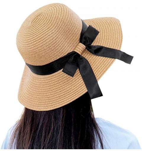 Sun Hats The New Womens Straw Hat Floppy Foldable Roll up Beach Cap Sun Hat - Khaki Black Belt - CW194IZ4W84 $14.49