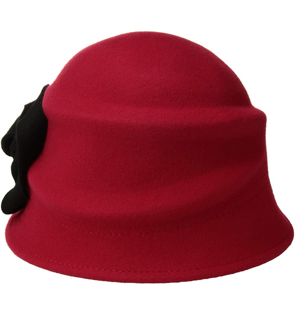 Bucket Hats Women's Alexandrite Wool Trilby Hat with Flower Trim - Scarlet/Black - CG18C9ZR0CE $46.16