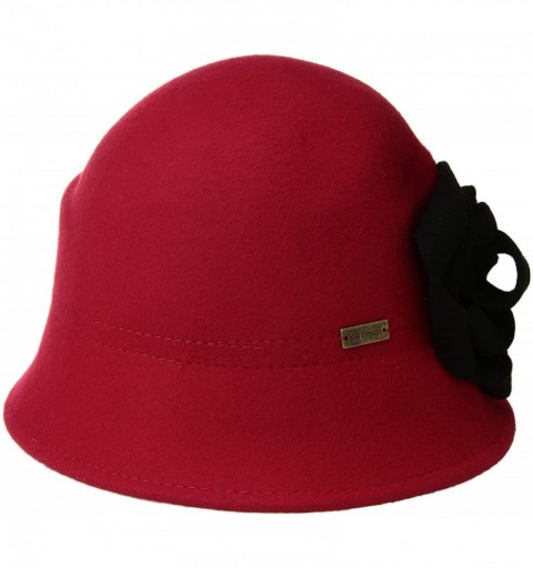 Bucket Hats Women's Alexandrite Wool Trilby Hat with Flower Trim - Scarlet/Black - CG18C9ZR0CE $46.16