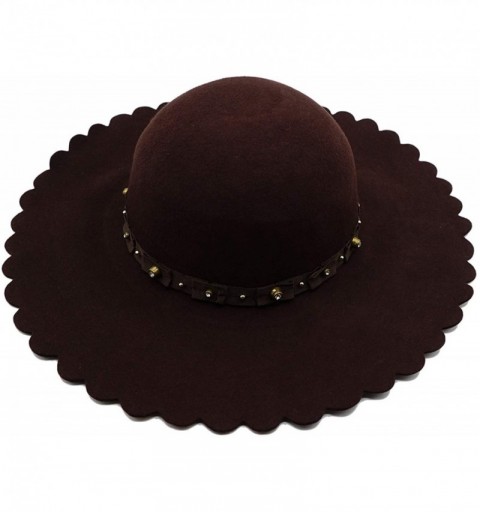 Fedoras Women's Wide Brim Felt Bowler Fedora Floopy Wool Hat - Coffee - C218IL5K9Q6 $16.12
