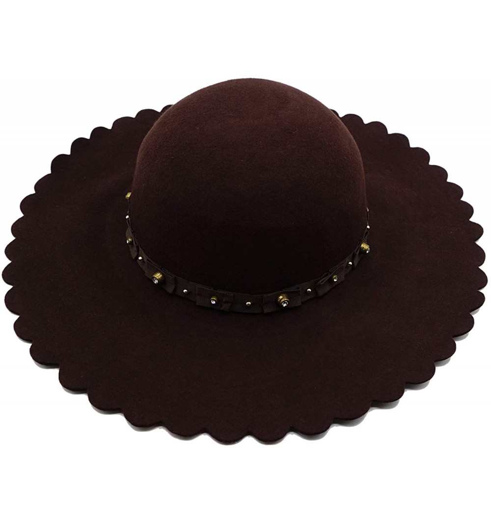 Fedoras Women's Wide Brim Felt Bowler Fedora Floopy Wool Hat - Coffee - C218IL5K9Q6 $16.12