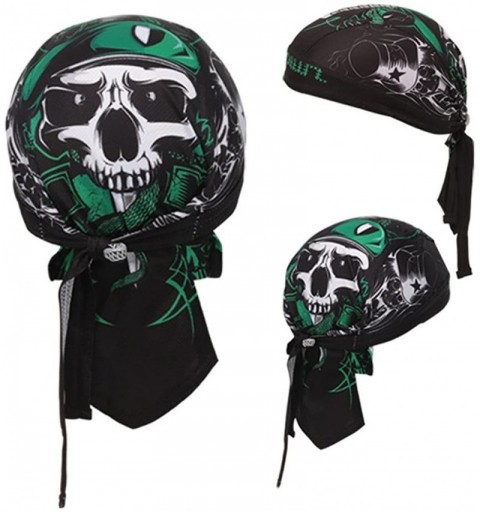 Skullies & Beanies Sweat Wicking Beanie Skull Cap Adjustable Cycling Hat Wrap Dew Rag Women Men - Green Skull - CW18E5HU2T2 $...