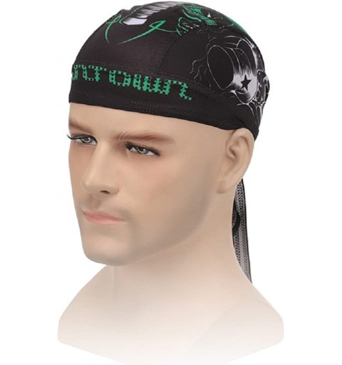 Skullies & Beanies Sweat Wicking Beanie Skull Cap Adjustable Cycling Hat Wrap Dew Rag Women Men - Green Skull - CW18E5HU2T2 $...