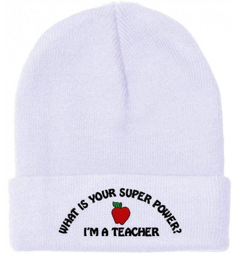 Skullies & Beanies Beanie for Men & Women I'm A Teacher. Super Power Embroidery Skull Cap Hat - White - C318ZDMQD8H $12.73