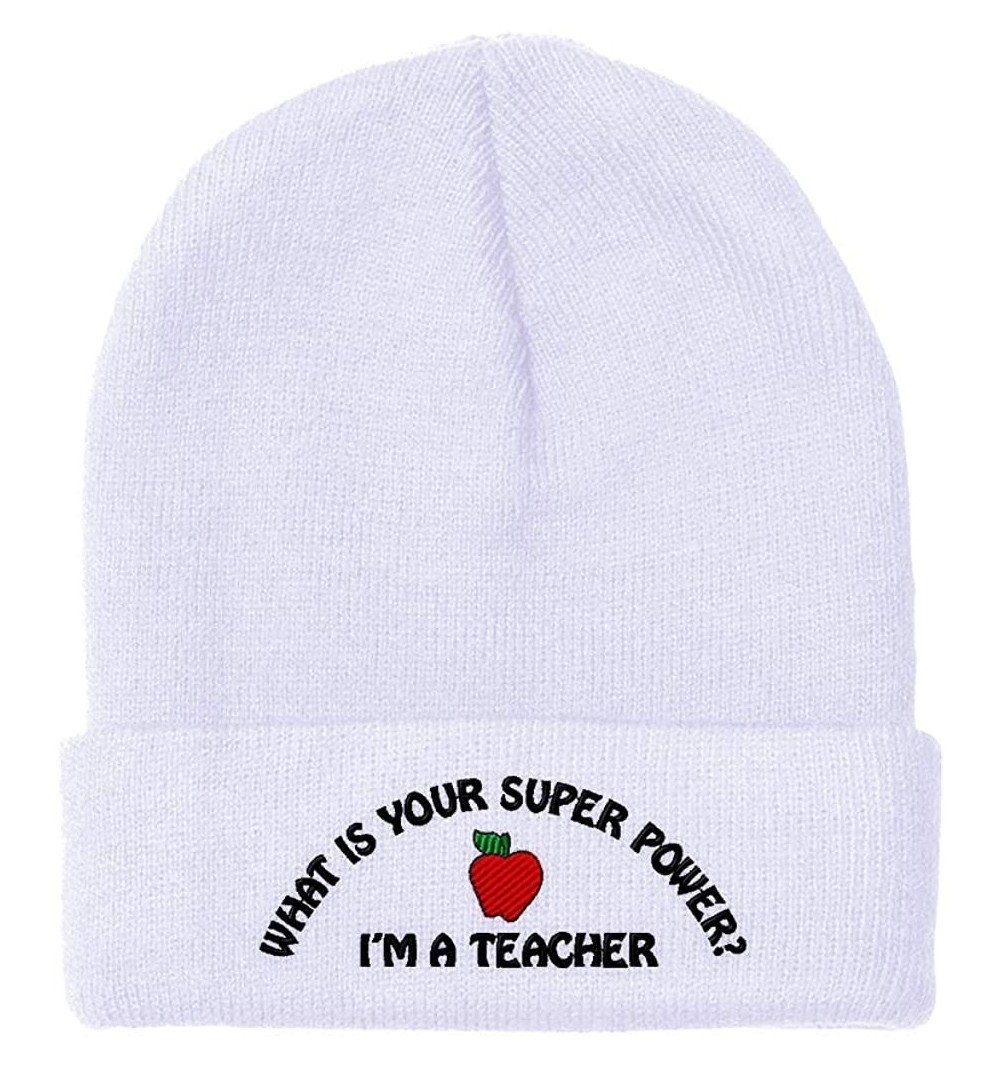Skullies & Beanies Beanie for Men & Women I'm A Teacher. Super Power Embroidery Skull Cap Hat - White - C318ZDMQD8H $12.73