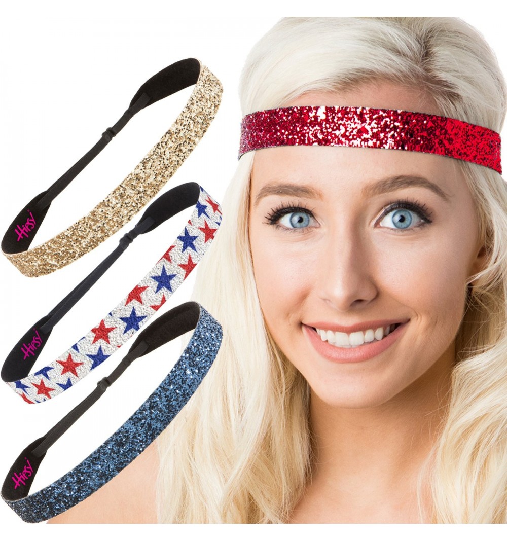 Headbands Women's American Flag 4th of July Adjustable Headband Gift Packs (Wide Red/Stars/Navy/Gold 4pk) - CW18E0SKKXZ $14.69