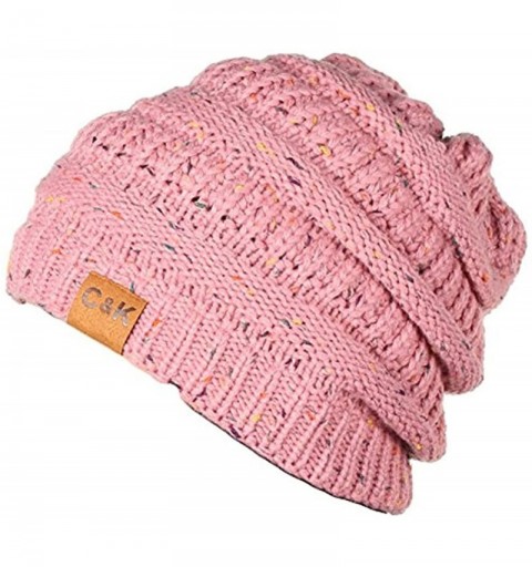 Skullies & Beanies Knit Beanie Trendy Warm Chunky Thick Soft Warm Winter Hat Beanie Skully - Pink/White - CR189LC4DL0 $11.80