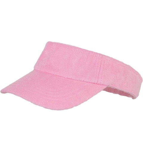 Visors Colorful Terry Cloth Summer Visor Hats- Pastel Adjustable Sun Golfing Visor - Pink - CD18UH8ZUON $15.85