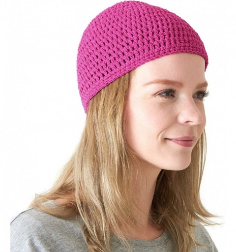 Skullies & Beanies Mens Cotton Beanie Skull Cap - Crochet Kufi Prayer Hat Knit Sensitive Skin Chemo - Pink - CI18COI0YRG $19.48