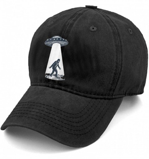 Baseball Caps Unisex UFO Bigfoot Denim Hat Adjustable Washed Dyed Cotton Dad Baseball Caps - Black - CZ18NMX4GIY $14.05