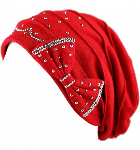 Skullies & Beanies Women's Handmade Warm Baggy Fleece Lined Slouch Beanie Hat - 2. Ribbon2 - Red - C618ZN50S50 $10.87