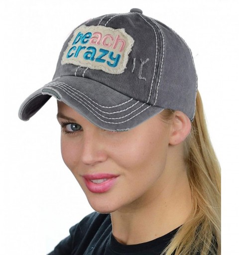 Baseball Caps Womens Distressed Vintage Unconstructed Embroidered Patched Ponytail Mesh Bun Cap - Beach Crazy-dk Gray - CG18Q...