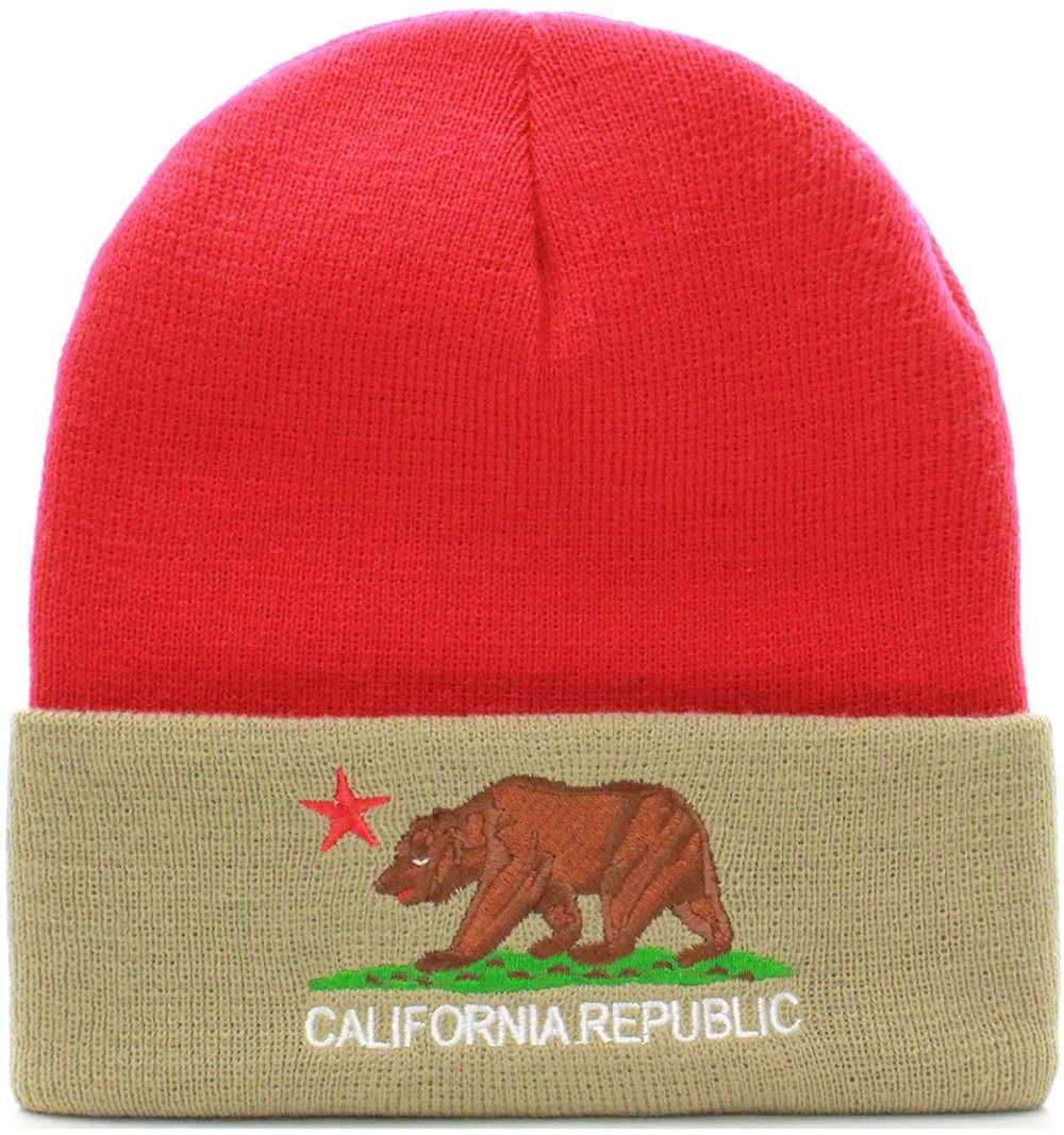 Skullies & Beanies Unisex California Republic Winter Knit Beanie Hat Cap - Cuff - Red Khaki - CE129SN1S9D $11.38