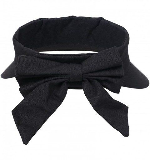 Visors Women's Packable Wide Brim SPF 50+ UV Protection Sun Visor Hat w/Bow - Black - CO18CAI7ZNE $11.32