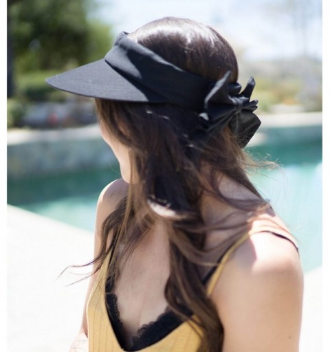 Visors Women's Packable Wide Brim SPF 50+ UV Protection Sun Visor Hat w/Bow - Black - CO18CAI7ZNE $11.32