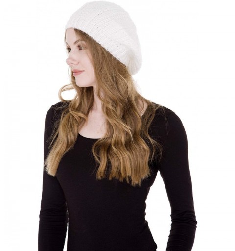 Berets Women's Warm Soft Plain Color Urban Boho Slouch Winter Cable Knitted Beret Hat Skull Hat - Cream - CS195U0OWQC $13.84