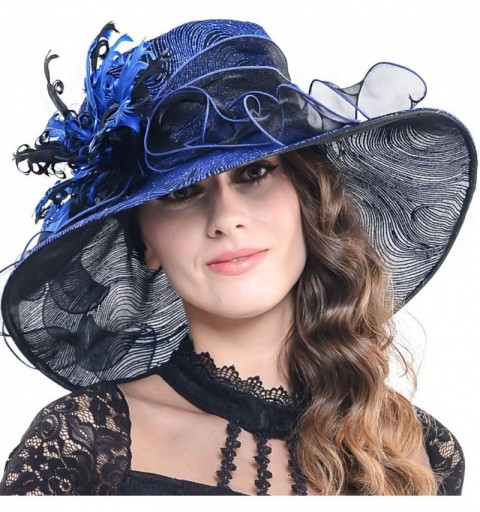 Sun Hats Kentucky Derby Church Hats for Women Dress Wedding Hat - Feather-navy - C518QX50YRU $31.06