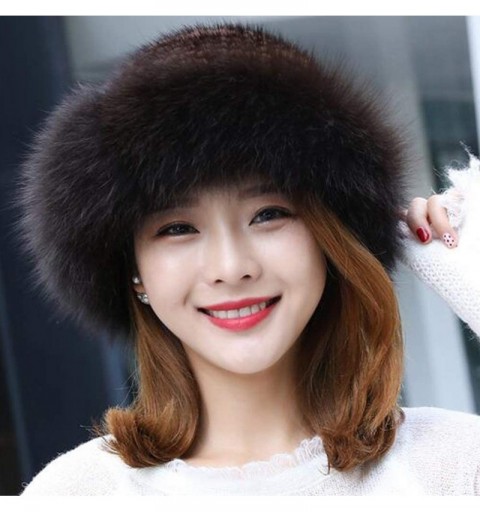 Skullies & Beanies Womens Winter Hat Knitted Mink Real Fur Hats with Fox Brim - Brown - CI192SQR48U $41.85